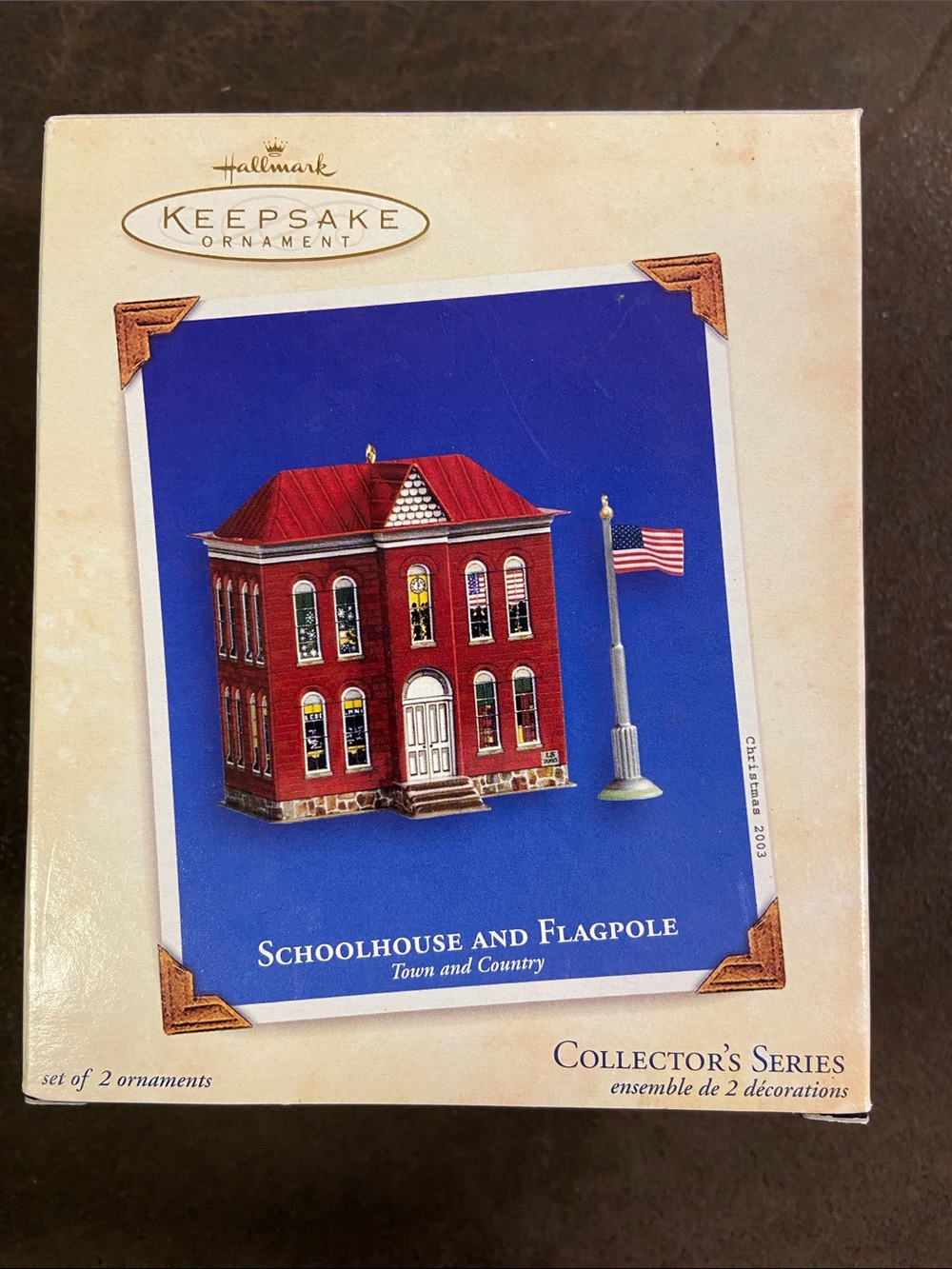 Hallmark Keepsake Ornament - Red Brick Schoolhouse with Flagpole